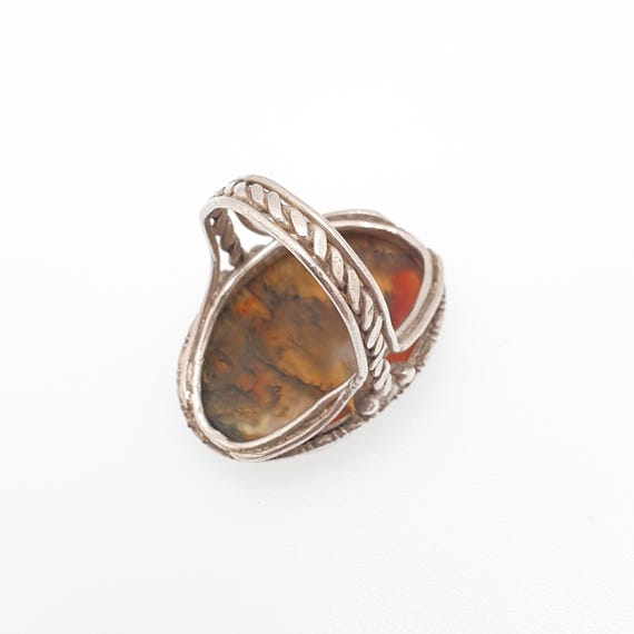 Antique Solid Silver Moss Agate Ring Large Big Ca… - image 7