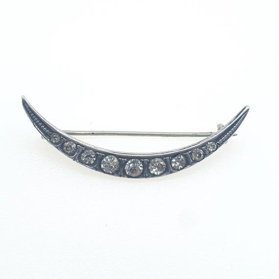 Antique Solid Silver Crescent Moon Diamond Paste … - image 4