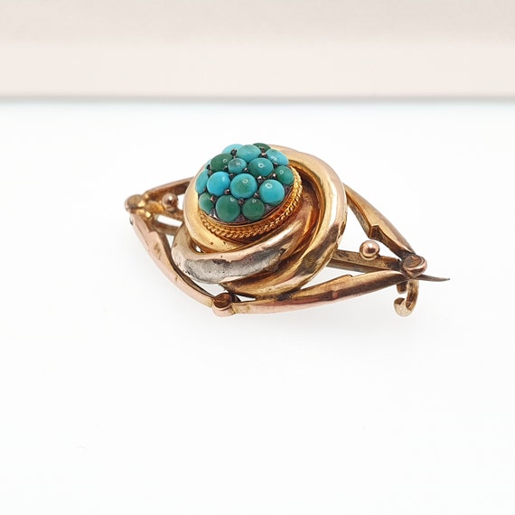 Antique Victorian 9ct Gold Turquoise Brooch Forge… - image 3