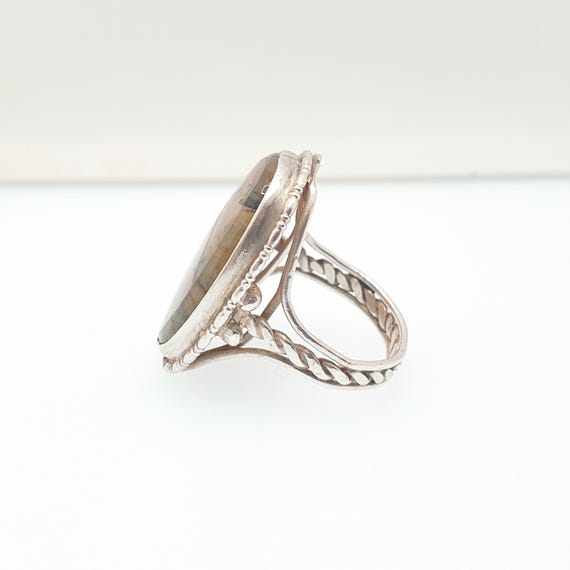 Antique Solid Silver Moss Agate Ring Large Big Ca… - image 6