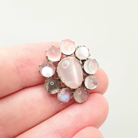 Antique Moonstone Solid Silver Brooch Cluster Hal… - image 1