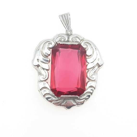 Old Vintage Solid Silver Ruby Paste Pendant Swedi… - image 2