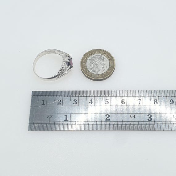 Vintage Solid Silver Garnet Gypsy Ring Solitaire … - image 9