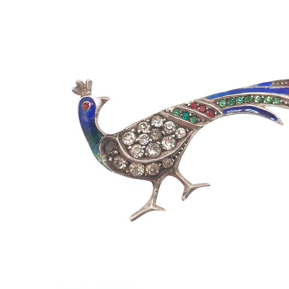 Antique Solid Silver Peacock Paste Brooch Enamel … - image 4