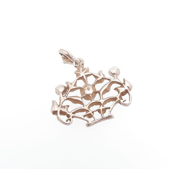 Antique Solid Silver Paste Flower Basket Pendant … - image 5