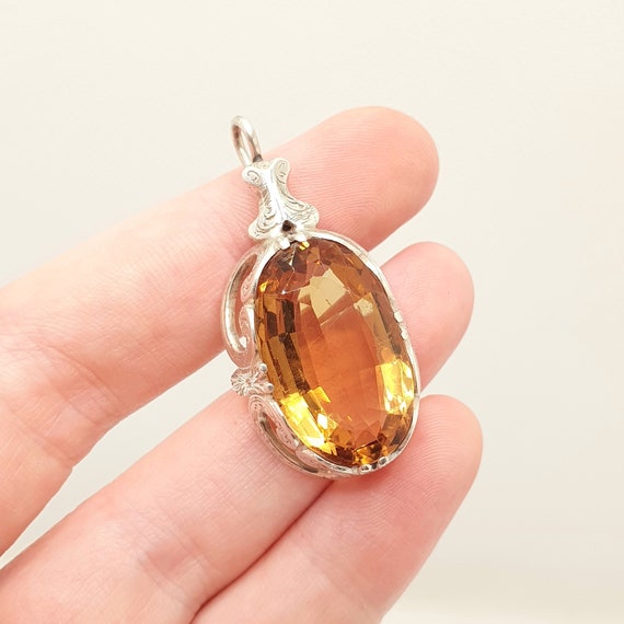 Antique Victorian Citrine Solid Silver Necklace P… - image 1