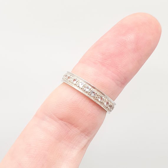 Antique Solid Silver Eternity Ring White Spinel G… - image 2