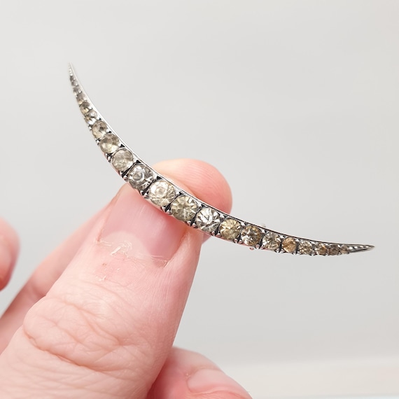 Antique Solid Silver Diamond Paste Crescent Moon … - image 2