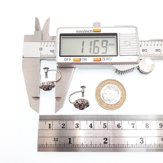 Antique Solid Silver Iris Rainbow Glass Earrings … - image 7