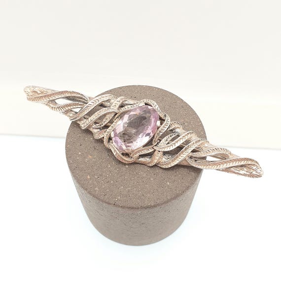 Antique Solid Silver Amethyst Brooch Genuine Real… - image 2