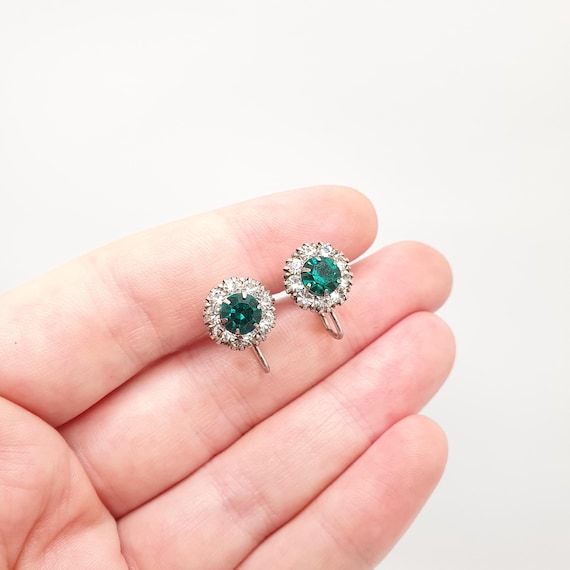 Antique Solid Silver Emerald & Diamond Paste Earr… - image 4