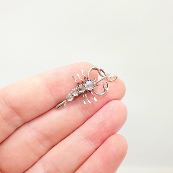 Antique Solid Silver Moonstone Scorpion Brooch Sc… - image 4