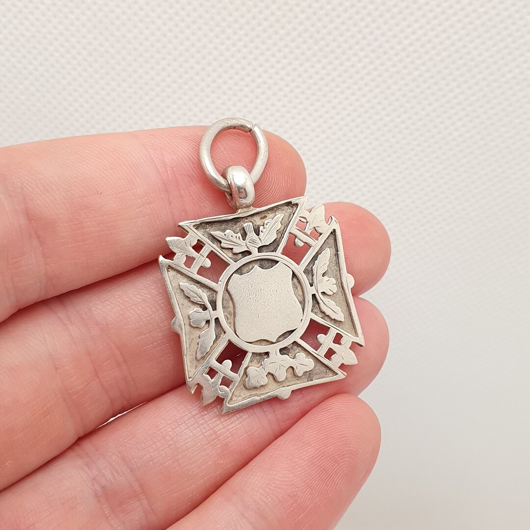 Antique Sterling Silver Albert Shield Fob Pendant Maltese Cross 1905 ...