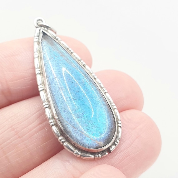 Antique Solid Silver Butterfly Wing Necklace Pend… - image 2