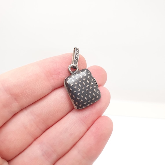 Antique Solid Silver Niello Locket Victorian Rect… - image 3