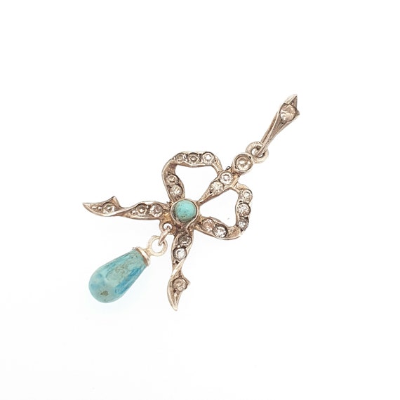 Antique Solid Silver Diamond Paste Bow Pendant Fa… - image 3