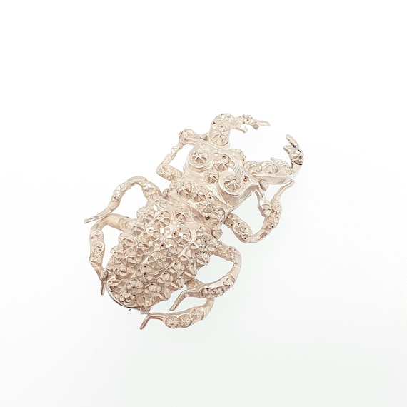 Antique Victorian Solid Silver Scarab Beetle Broo… - image 2