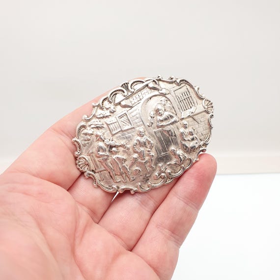 Antique Solid Silver Dutch Pub Brooch Victorian B… - image 2