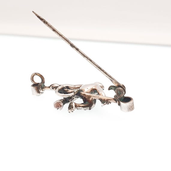 Antique Solid Silver Monkey Brooch Diamond Paste … - image 7