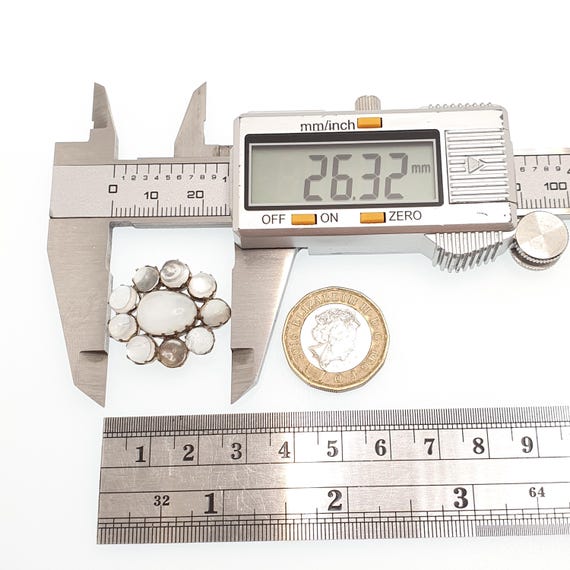 Antique Moonstone Solid Silver Brooch Cluster Hal… - image 8