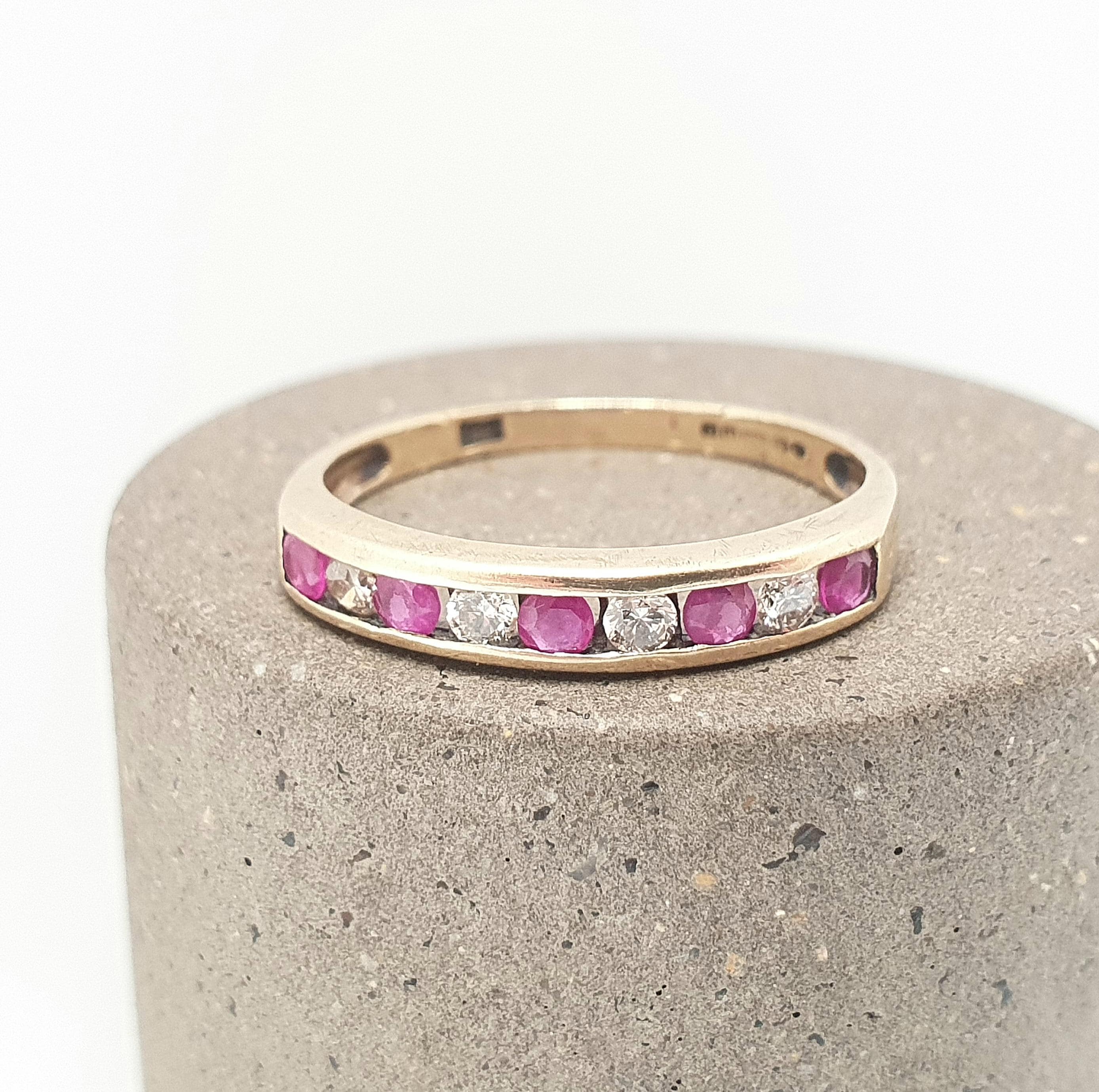 Vintage 9k 9ct Gold Ruby & Diamond Ring Hallmarked Solid 375 9kt ...