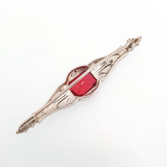 Antique Sterling Silver Ruby Paste Brooch Art Dec… - image 4