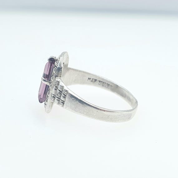 Antique Solid Silver Amethyst Paste Ring Rectagul… - image 6