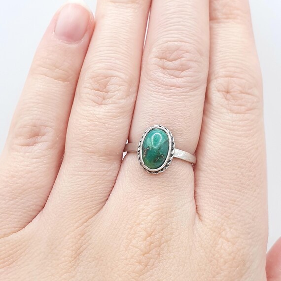 Old Vintage Solid Silver Turquoise Ring Natural G… - image 3