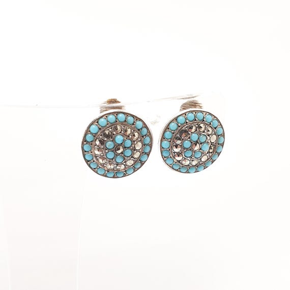 Antique Solid Silver Turquoise Glass Earrings Mar… - image 3