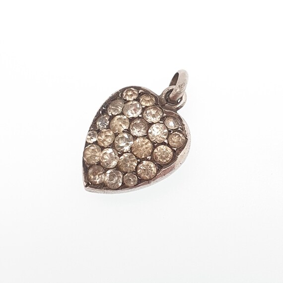 Antique Solid Silver Diamond Paste Heart Pendant … - image 3