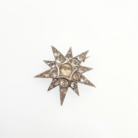 Antique Victorian Star Solid Silver Brooch Diamon… - image 2