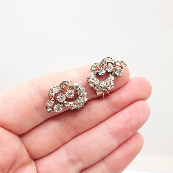 Antique Solid Silver Diamond Paste Earrings Art D… - image 4