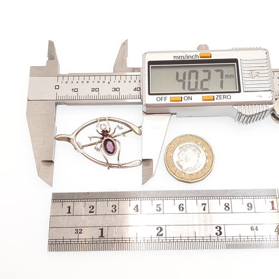 Antique Solid Silver Spider Brooch Wishbone Ameth… - image 7