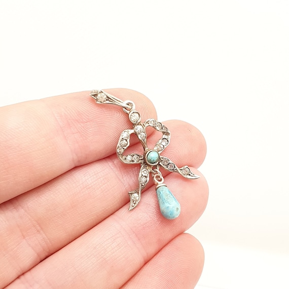 Antique Solid Silver Diamond Paste Bow Pendant Fa… - image 1