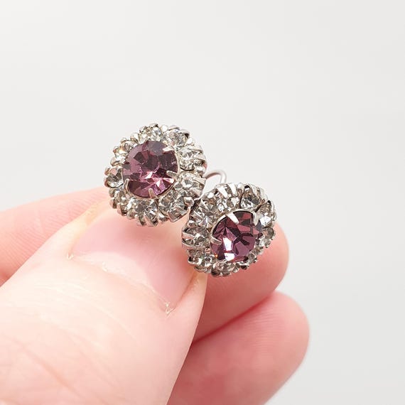 Antique Solid Silver Amethyst Paste Earrings Hook… - image 3