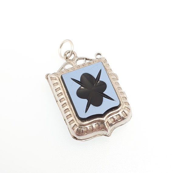 Antique Solid Silver Intaglio Locket Shield Penda… - image 2
