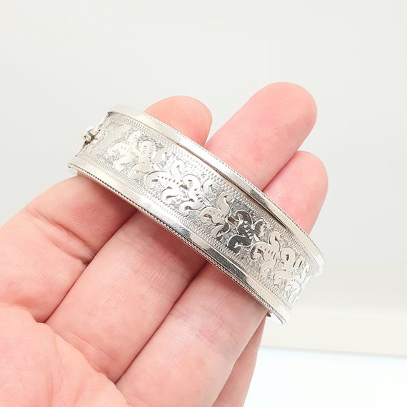 Victorian Solid Silver Antique Snap Bracelet Bang… - image 2