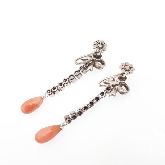Antique Solid Silver Coral Paste Earrings Bow Han… - image 6