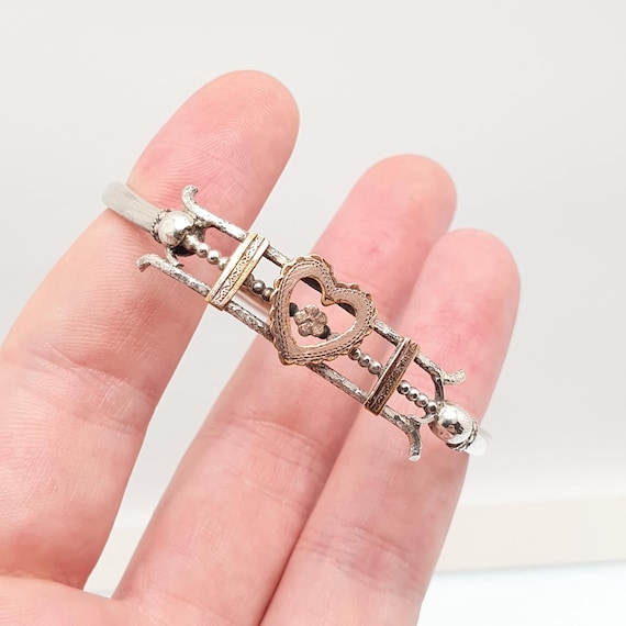 Antique Victorian Solid Silver Heart Bangle Rolle… - image 3
