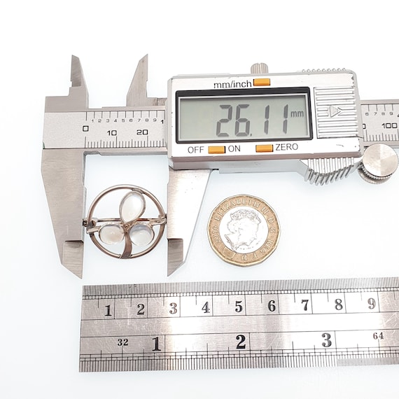 Antique Solid Silver Moonstone Clover Brooch Vict… - image 6