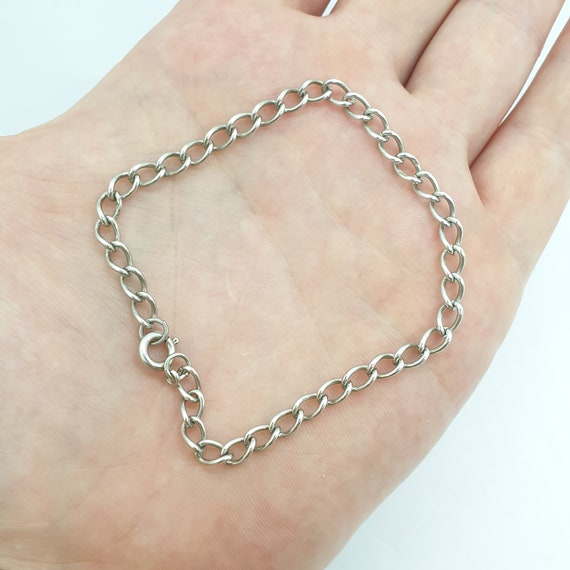 Old Vintage Silver Curb Link Bracelet Sterling 925 Solid Chain 