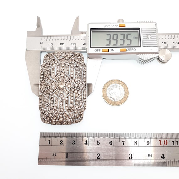 Antique Solid Silver Diamond Paste Brooch Art Dec… - image 9