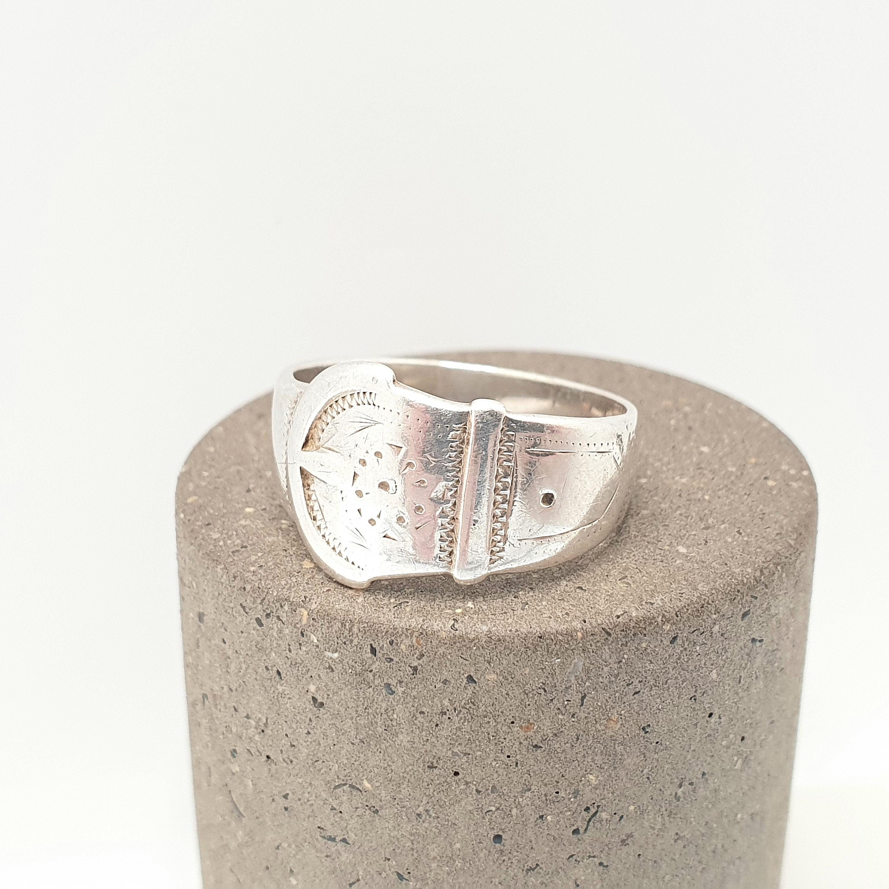 Vintage Sterling Silver Belt Buckle Thick Band Ring Chunky 1981