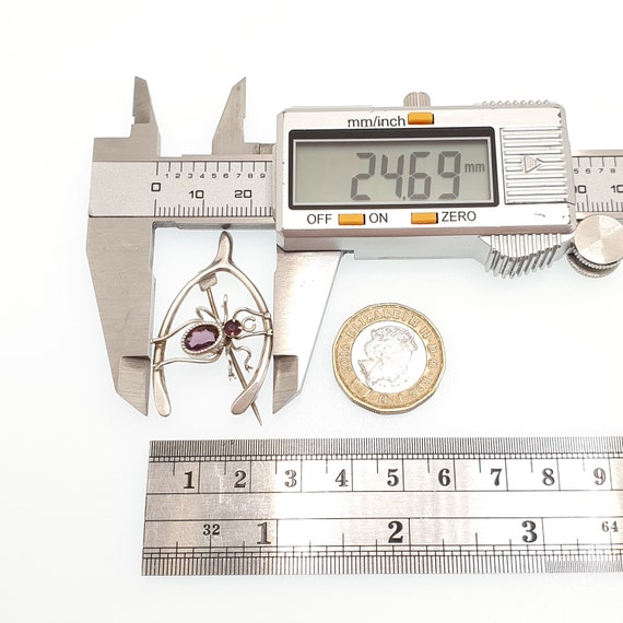 Antique Solid Silver Spider Brooch Wishbone Ameth… - image 8