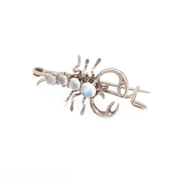 Antique Solid Silver Moonstone Scorpion Brooch Sc… - image 3