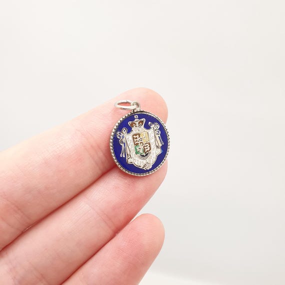 Antique Solid Silver Enamel Crest Charm Pendant C… - image 3