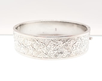 Antique Victorian Sterling Silver Snap Bracelet Bangle Leaf Hand