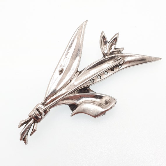 Antique Diamond Paste Solid Silver Brooch Pin Lea… - image 6