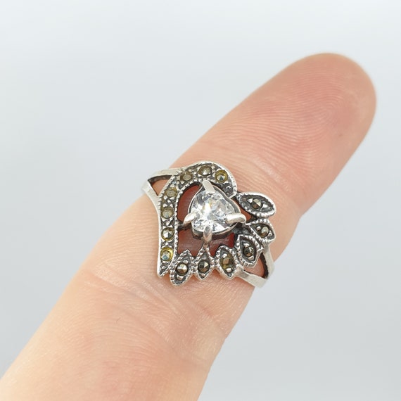 指輪・リング Heart Symbol Ring (Antique Silver, Matte) [SIZE.1] Vintage Sterling Silver Heart Ring CZ & Marcasite Love Heart