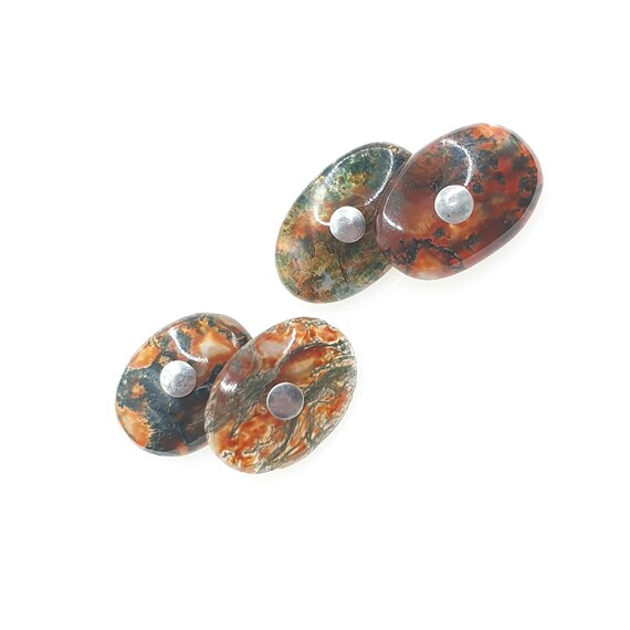 Antique Victorian Moss Agate Solid Silver Cuff Li… - image 2